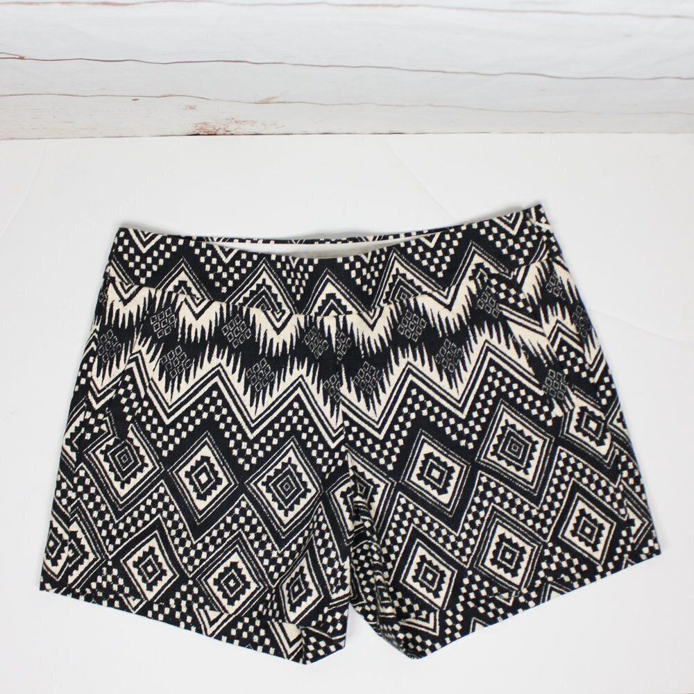 J.‎ Crew Cotton Black Cream Print Shorts Size 6 Aztec Cotton